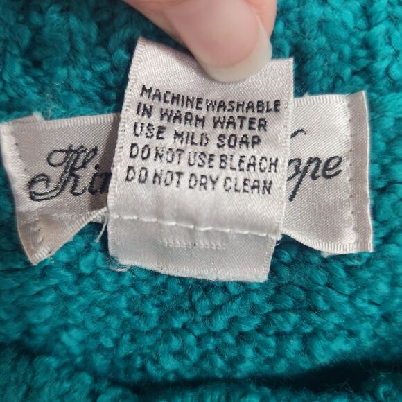 Womens Small Vintage 80's Green Knit Turtleneck Sweater Cardigan Kimberly Hope - Picture 5 of 10